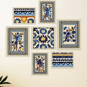 Art Street Indian Art Print Blue Birds with Flower Ritual theme Wall Hanging for Home Decor